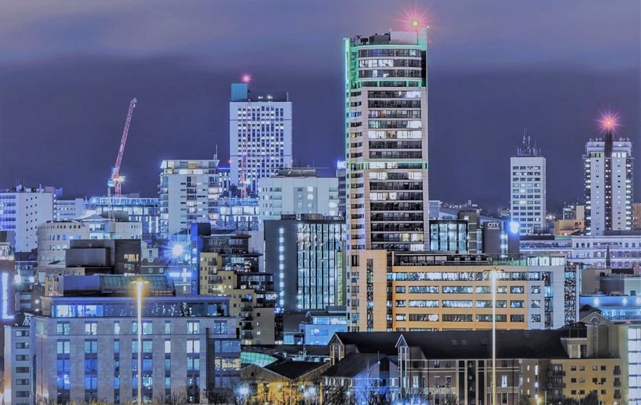 Leeds city centre skyline with modern apartment towers