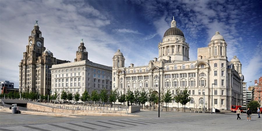 The Three Graces buildings on Liverpool's Pier Head waterfront