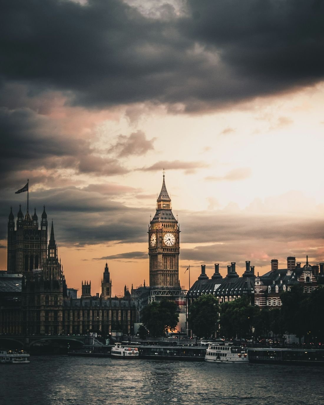 Westminster and Big Ben on the London skyline at sunset